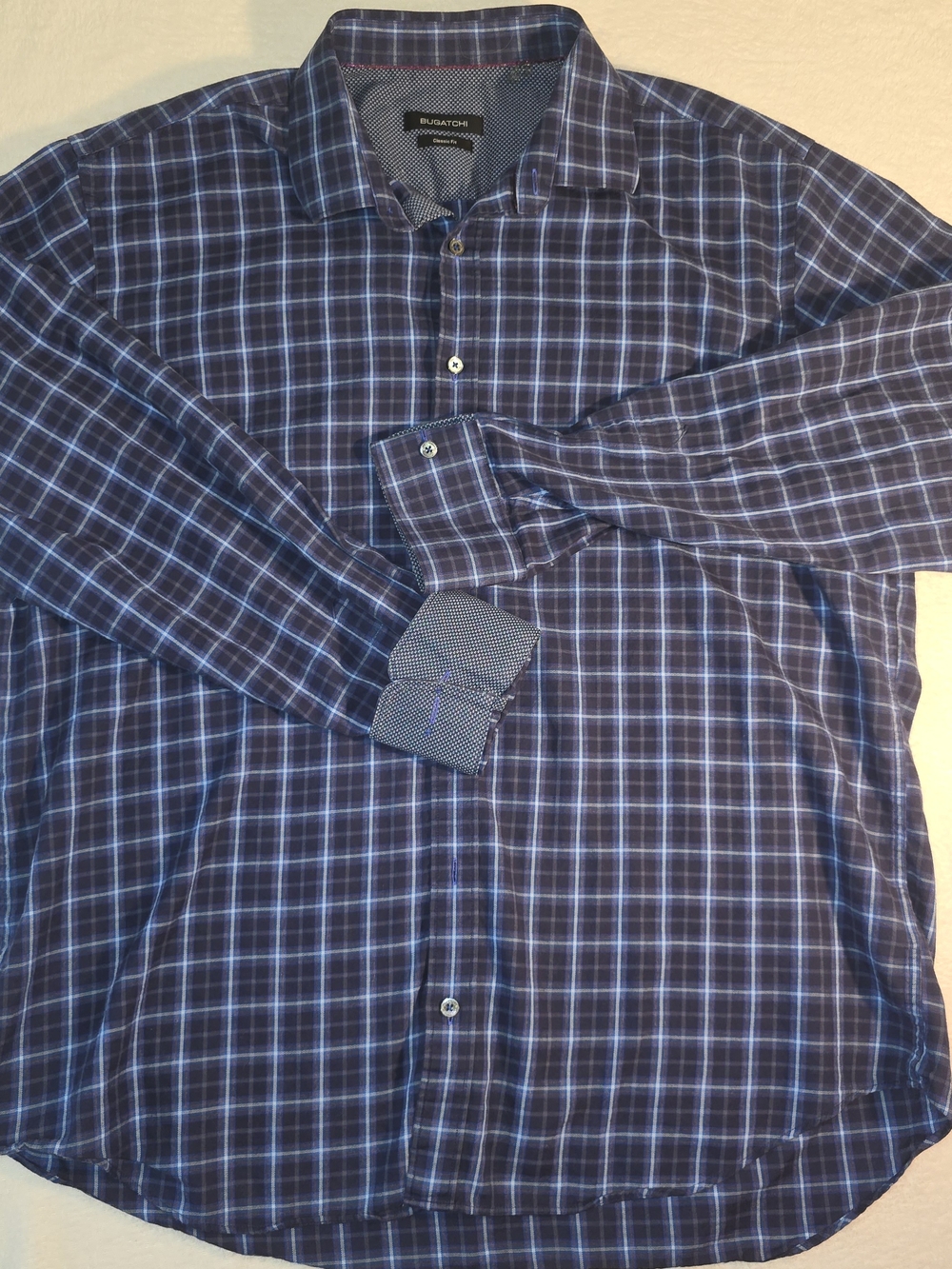 Bugatchi Shirt Mens 2XL Blue Plaid Classic Fit  Button Up Long Sleeve